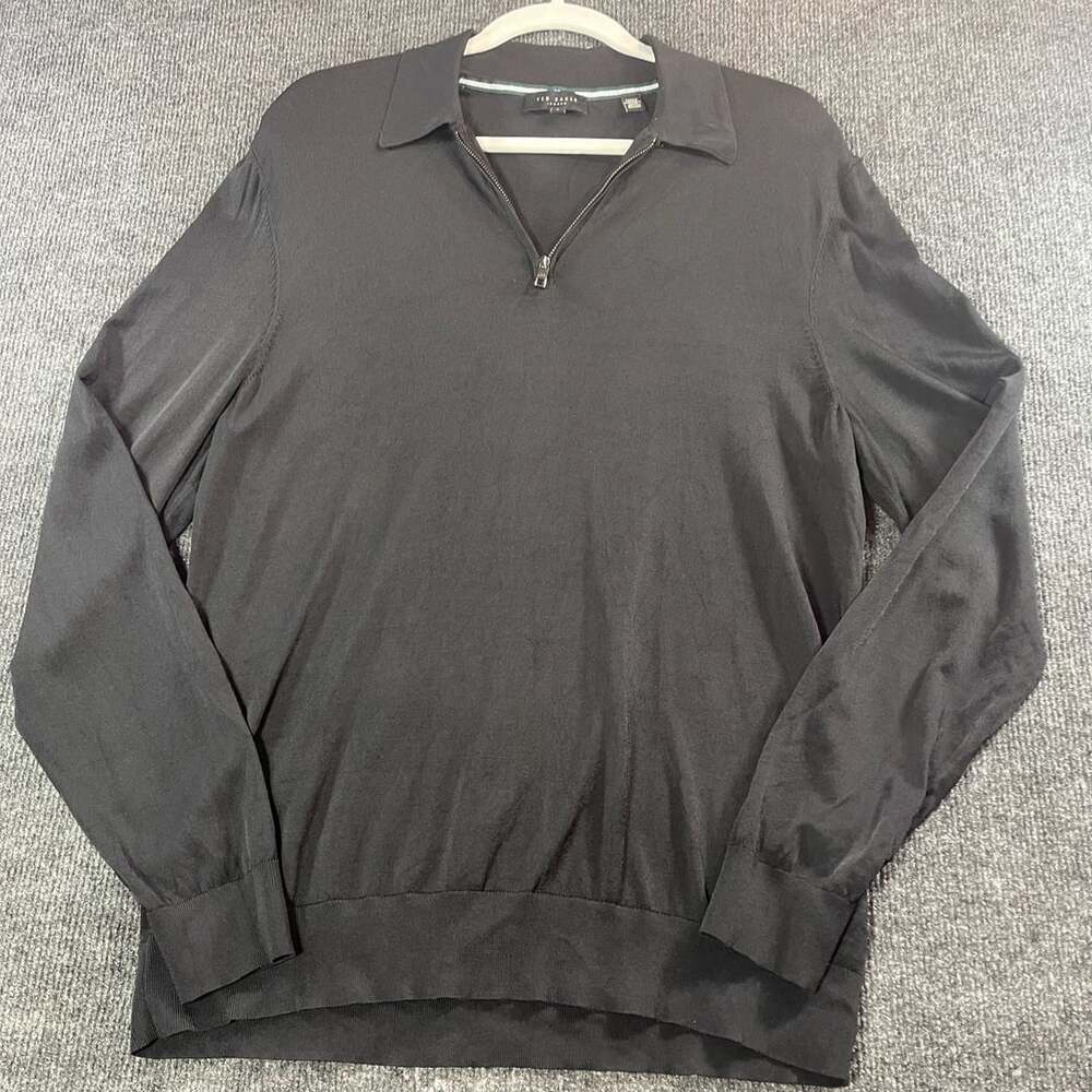 Ted Baker London Black 1/4 Zip Long Sleeve Knit Polo Sweater Size 3